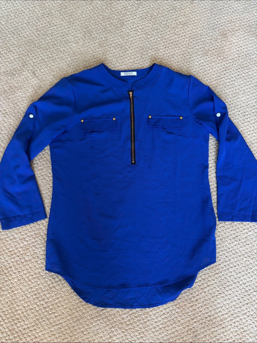 Worn Once Chic Royal Blue Zip-Front Tunic Top